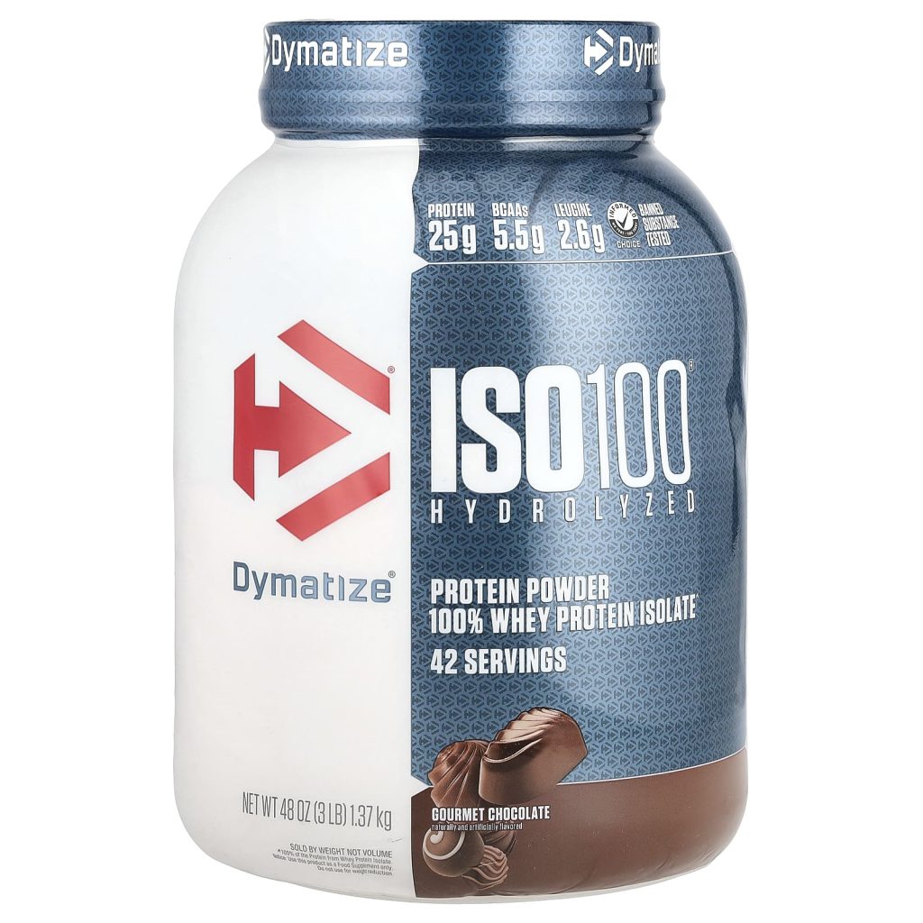 Dymatize, ISO100®ハイドロライズド、100％ホエイプロテインアイソレート、グルメチョコレート、1.37kg（3ポンド）